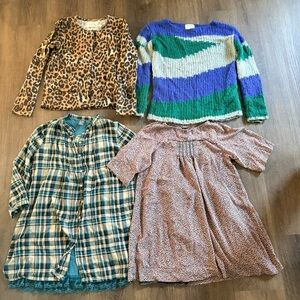 Zara Girls Lot 9-10 Leopard Cardigan Blue Knit Floral Plaid Dress 4pc Set EUC
